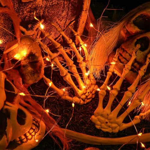 QITONG 6-Pack Orange Battery-Operated Fairy Lights 16ft 50 LEDs Silver Wire - Waterproof Outdoor Christmas String Lights (Indoor/Outdoor)