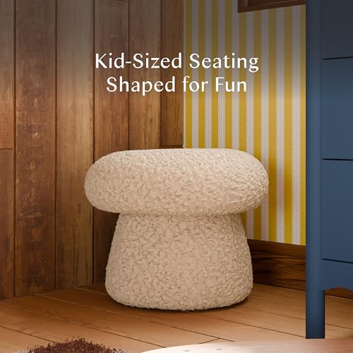 Plush Round Mushroom Pouf Ottoman - Chai Shearling Nursery Footrest