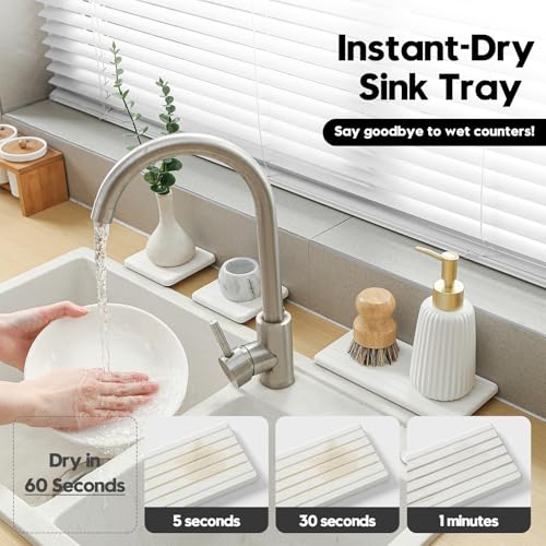 3-Pack Diatomite Stone Sink Organizer Trays - Fast-Absorbing Counter Mat