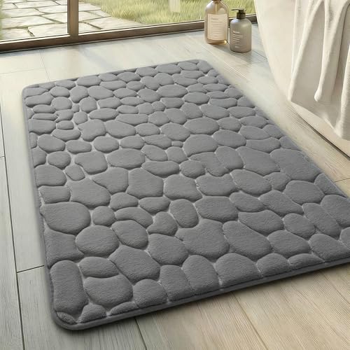 YIHOUSE Memory Foam Bath Mat Non-Slip Cobblestone Rug (17x24 Dark Gray)