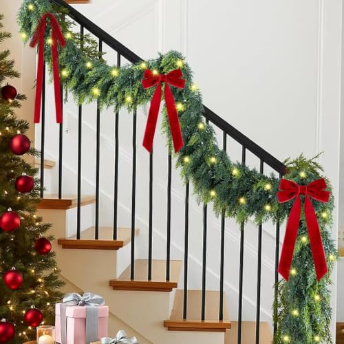 KIWDY 5FT Lit Cedar Garland with Lights - Realistic Faux Pine Deco for Mantle, Indoor/Outdoor