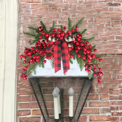 27-Inch Artificial Christmas Swag with Red Berries and Ribbon Bow