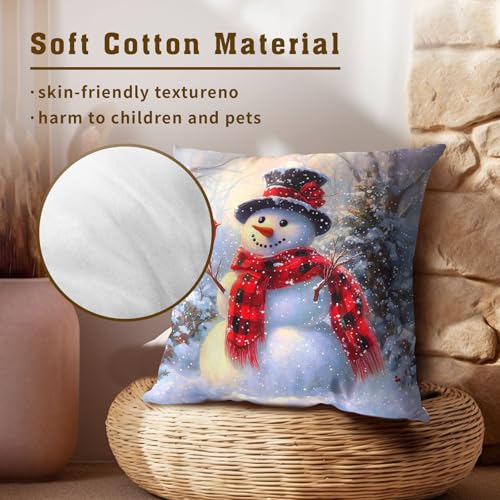Barneova Snowman Christmas Pillow Covers 16x16 Inch Set of 2 - Winter Snowflake Decor