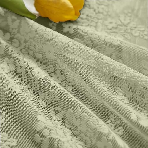 Sage Green Vintage Lace Curtains - 36 Inch Length, Set of 2