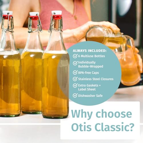 Clear Swing Top Glass Bottles 16oz Set of 6 with Labels