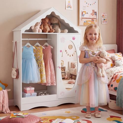 Kids Dress Up Wardrobe with Mirror and Hanging Rack - White House Closet