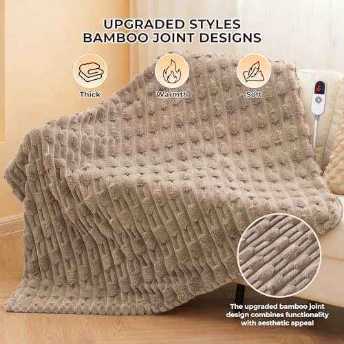 Heated Throw Blanket 50"x60" Faux Rabbit Fur with 6 Heat Settings