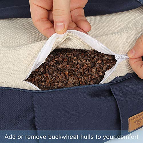 Round Zafu Meditation Cushion, Organic Cotton Yoga Pillow with Buckwheat