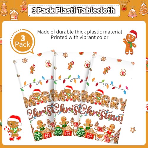 HigzYovn 3-Pack Gingerbread Christmas Tablecloths for Festive Holiday Decor