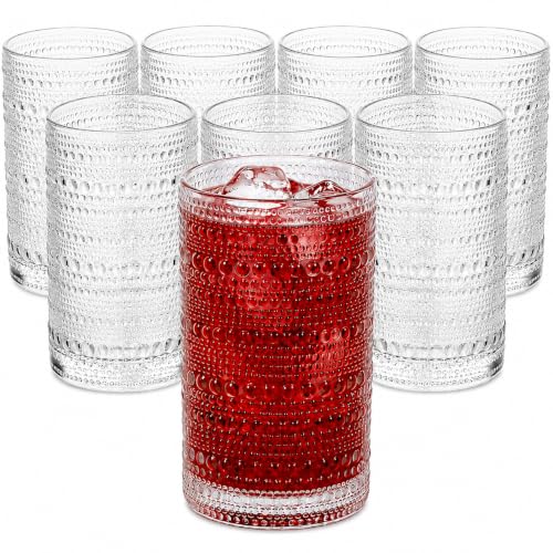 MosJos Set of 8 Hobnail Drinking Glasses 15.2 oz Vintage Highball Tumblers