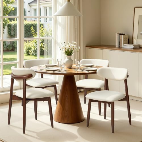 Mid-Century Modern Upholstered Dining Chairs Set of 4, Solid Wood, Beige