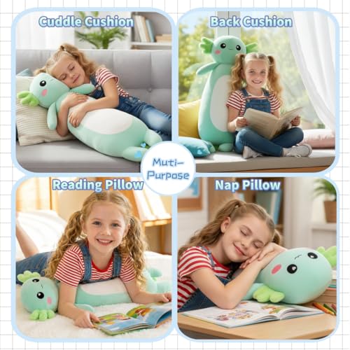 Kekeso 31.5in Axolotl Plush Pillow – Long Axolotl stuffed toy for kids & adults, green 80cm