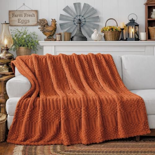 Lussena Rust Fleece Throw Blanket - 50x60 Soft Cozy Aesthetic Boho Blanket