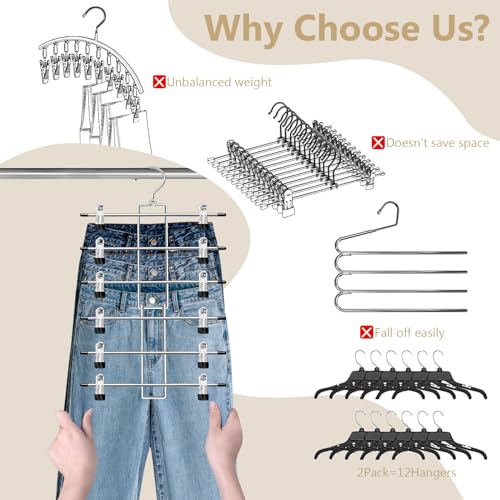 Lumigens 6-Tier Pants Hangers with Clips - Space Saving Closet Organizer 2 Pack