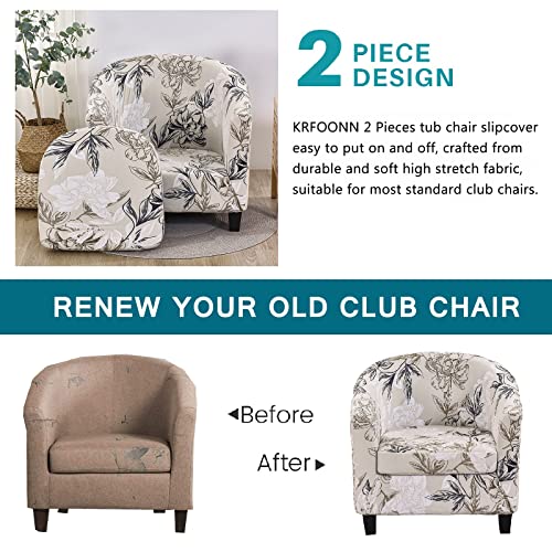 Stretch Printed Barrel Chair Slipcover - 2 Piece Removable Tub Chair Cover