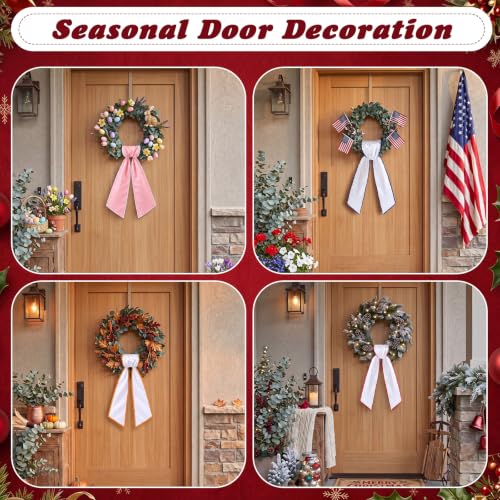 VitalCozy 12-Pcs Scalloped White Wreath Sash with Colorful Trim for Front Door 56in