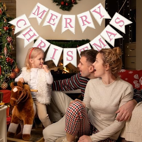 Pink Christmas Burlap Banner 2-Pack Festive Hanging Garland Holiday Decor