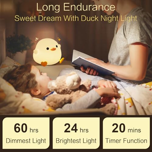 Cute Duck Silicone Night Light - Dimmable Touch Lamp for Nursery & Kids