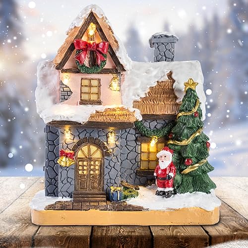 Innodept12 6-Inch Resin Christmas Village Houses Set with LED Lights
