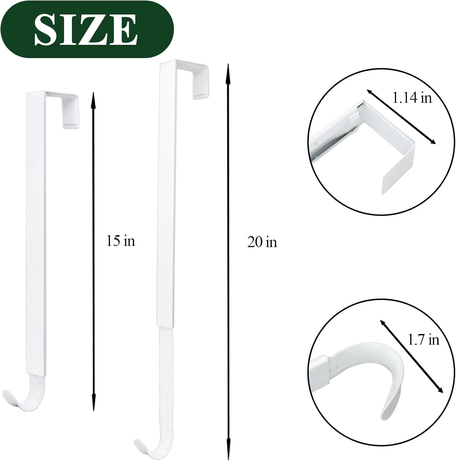ZMCINER Wreath Hanger - Adjustable 15-25 Inch White Metal Hook for Christmas & Fall Decorations, Holds 20 lbs