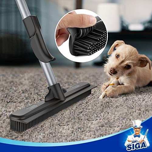 Pet Hair Removal Rubber Broom with Built-In Squeegee & 61" Handle