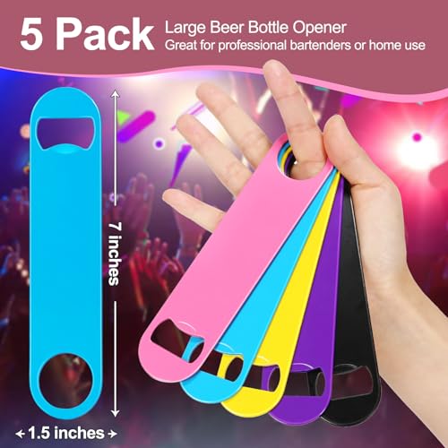 WEGAZ 5 Pack 7-Inch Colorful Stainless Steel Bottle Openers - Flat Barware