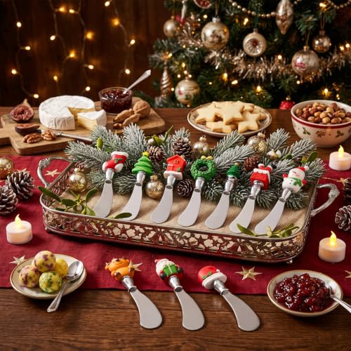 Lothee 10 Pcs Christmas Cheese Spreader Set with Cartoon Resin Handle – Christmas Edition