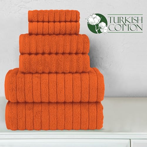 6-Piece Turkish Cotton Bath Towel Set - Ribbed Quick-Dry Absorbent Towels
