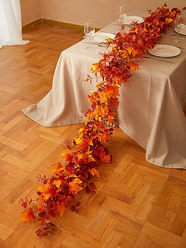 MISSPIN Eucalyptus Maple Leaf Garland - 9ft Fall Leaves Decor for Thanksgiving & Christmas