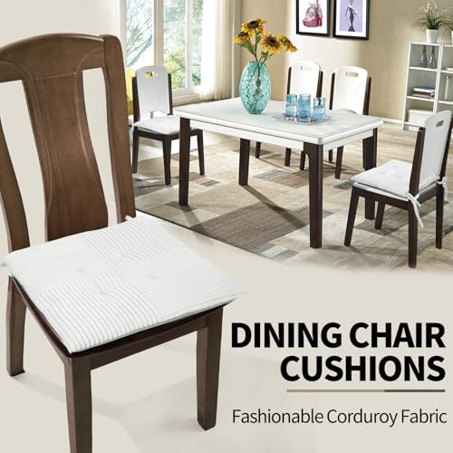 Square Corduroy Chair Cushion with Ties, 17x17 Non-Slip Seat Pad, White