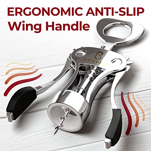 BRAVIGI Heavy Duty Stainless Steel Wing Corkscrew & Beer Opener - Portable Wine & Bottle Opener