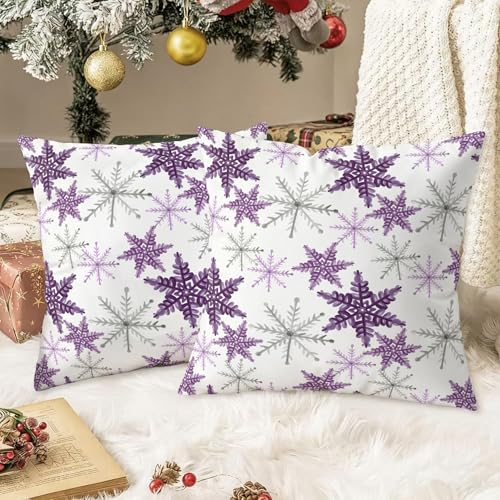 CaliTime 18 x 18 Purple Grey Christmas Decorative Throw Pillow Covers (Pack of 2)