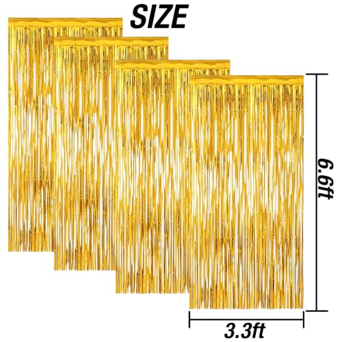 Gold Foil Fringe Backdrop Curtains (4-Pack) - 3.3 x 6.6 ft Tinsel Party Streamers