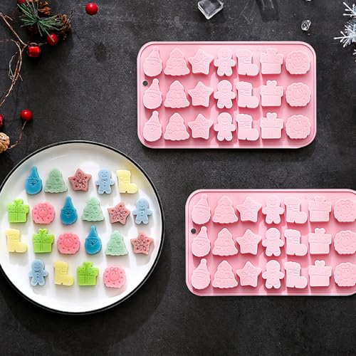 Fchil Christmas Silicone Candy Molds 18-Cavity 2 Pack Pink - QY247 Variation