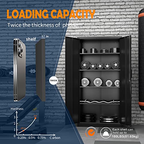 71" Tall Steel Lockable Garage Storage Cabinet with 5 Adjustable Shelves