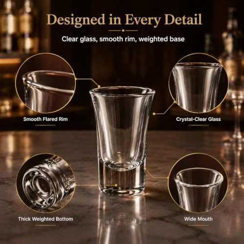Ruckae 12-Pack 1oz Clear Shot Glasses Set with Heavy Bases - Bulk Liquor Cups