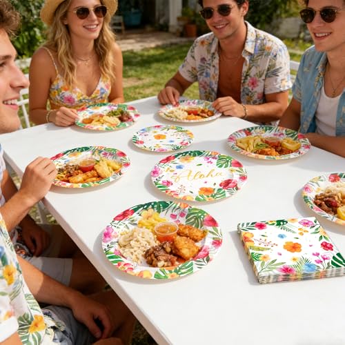 Tropical Luau Party Plates and Napkins Set for 20 Guests, Hawaiian Aloha