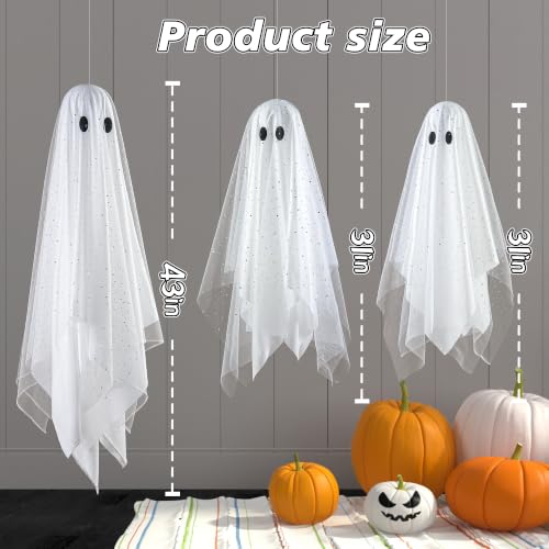 AYGXU 3-Piece Lighted Hanging Ghost Halloween Decorations for Yard and Porch