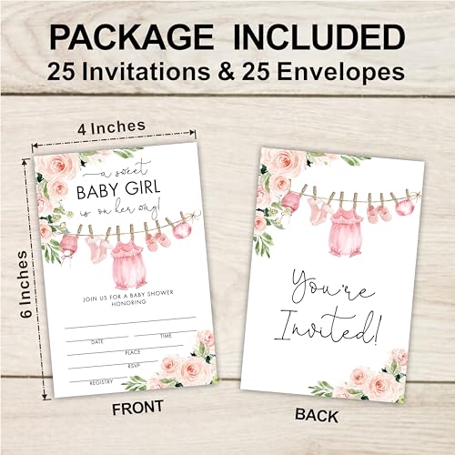 25-Pack Floral Baby Shower Invitations with Envelopes, 4x6 Inch Fill-In Cards