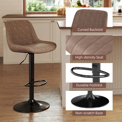 Adjustable Swivel Bar Stools, Faux Leather Counter Height Chairs, Set of 3