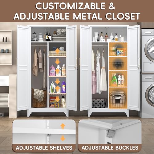71-Inch Metal Wardrobe Closet with Locking Doors and Adjustable Shelves