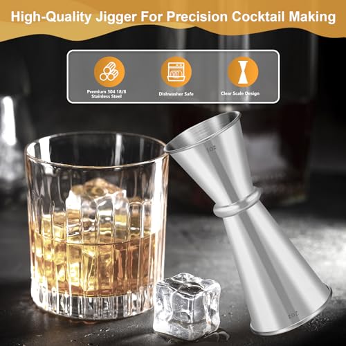 Lexenic Japanese Stainless Steel Jigger Pack 1 - 1oz & 2oz Cocktail Measuring Tool