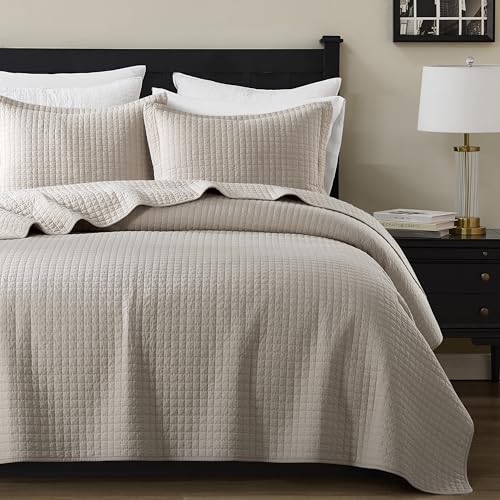 WDCOZY 100% Cotton Twin Quilt Set - Lightweight Beige Bedspread, 2 Piece