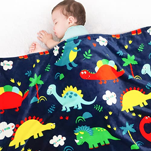 Plush Dinosaur Toddler Blanket – Soft Reversible Baby Blanket (30x40 In)