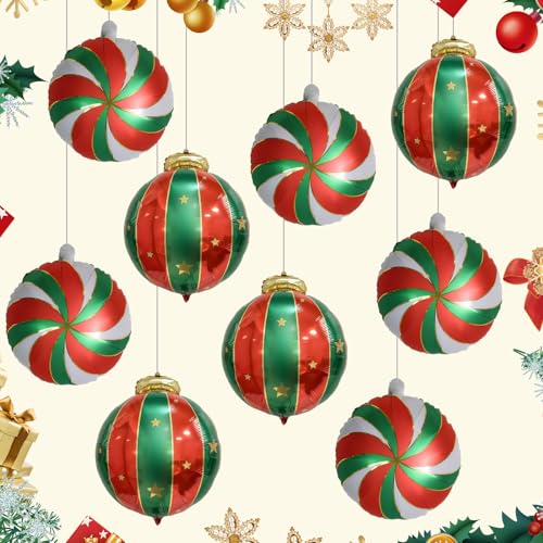 9PCS Christmas Foil Balloons Set - Ornament & Peppermint Candy Designs