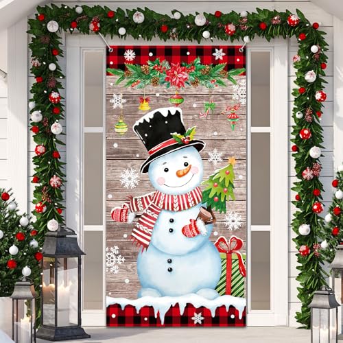Christmas Snowman Door Cover 6x3 ft - Tiamon 35x71 Inch Party Decor