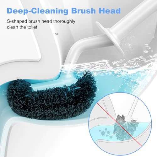 Toilet Bowl Brush and Holder Set - S-Shaped Curved Deep Rim Cleaner