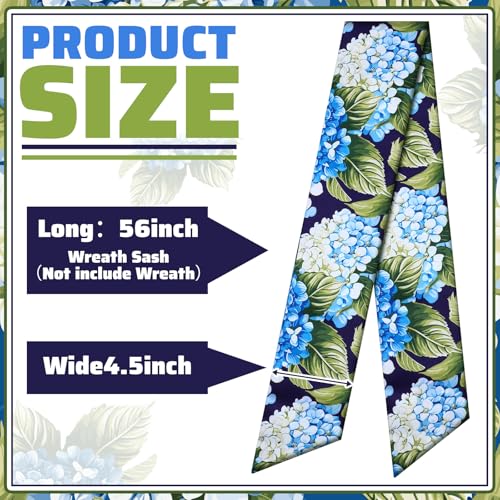Blue Hydrangea Wreath Sash for Front Door - 4.5" x 56" Spring Decor Ribbon