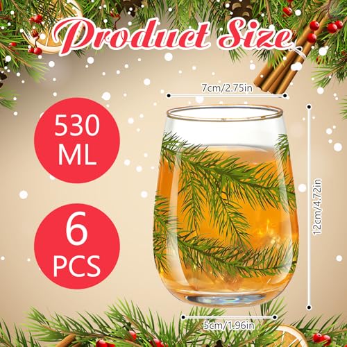 Maxcheck Pine Needle 6-Pack 18 oz Stemless Christmas Wine Glasses Set