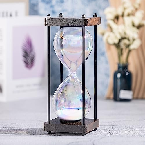 Rainbow Hourglass Timer 60 Min White Sand Wooden Desk Decor Gift